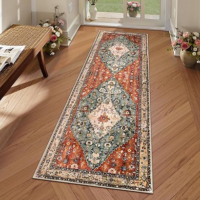 Boho Washable Runners for Hallways Non Slip, Bohemian Kitchen Mats for Floor, Vintage Low