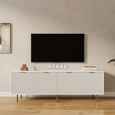 Trikiousd TV Stand with 4 Shelfs & Gold Legs, Media Console for up to 80" TV