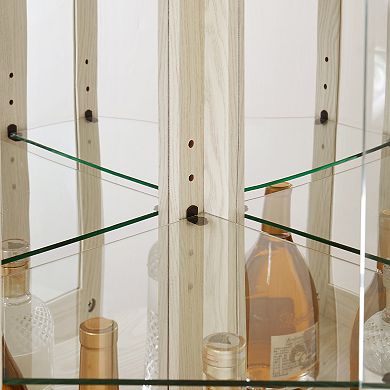 Merax Corner Glass Cabinet Lighted Curio Cabinet Corner Display Case for Living Room