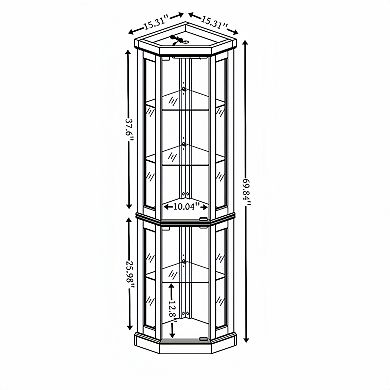 Merax Corner Glass Cabinet Lighted Curio Cabinet Corner Display Case for Living Room