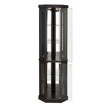 Merax Corner Glass Cabinet Lighted Curio Cabinet Corner Display Case for Living Room