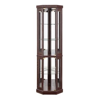 Merax Corner Glass Cabinet Lighted Curio Cabinet Corner Display Case for Living Room