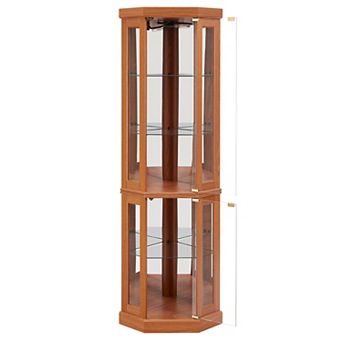 Merax Corner Glass Cabinet Lighted Curio Cabinet Corner Display Case for Living Room