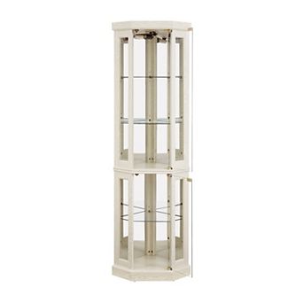 Merax Corner Glass Cabinet Lighted Curio Cabinet Corner Display Case for Living Room