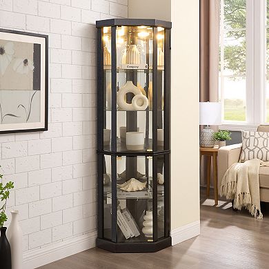 Merax Corner Lighted Curio Cabinet Corner Glass Cabinet Lighted Curio Cabinet Corner Display Case