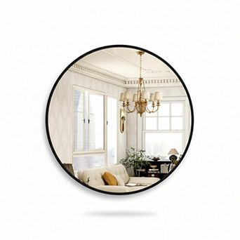 30 Inch Black Round Wall Mirror with Aluminum Frame for Bathroom Living Room
