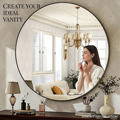30 Inch Black Round Wall Mirror with Aluminum Frame for Bathroom Living Room