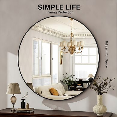 30 Inch Black Round Wall Mirror with Aluminum Frame for Bathroom Living Room