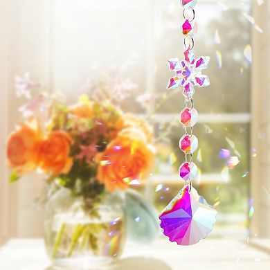 Sun Catcher for Garden Decor for Indoor Hanging 1 Pc Scallop Shape Silver Tone Clear