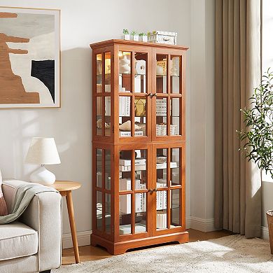 Merax Display Cabinet,Antique Display Cabinet with Glass Doors Adjustable Shelves for Collectibles