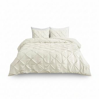 Cream Pinch Pleat Comforter Set King, 3 pc Lightweight Down Alternative Soft