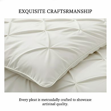 Cream Pinch Pleat Comforter Set King, 3pc Lightweight Down Alternative Soft