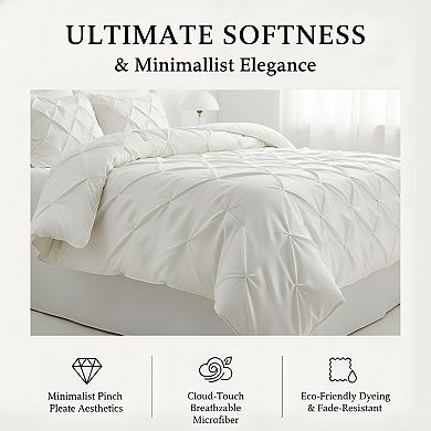 Cream Pinch Pleat Comforter Set King, 3pc Lightweight Down Alternative Soft