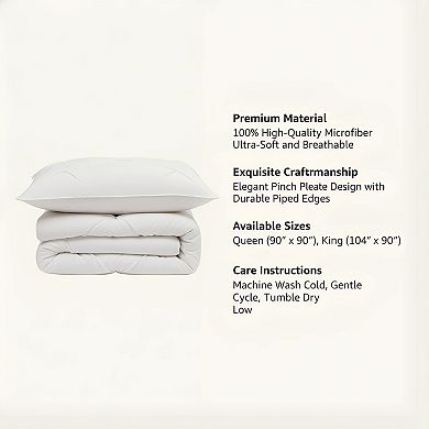Cream Pinch Pleat Comforter Set King, 3pc Lightweight Down Alternative Soft