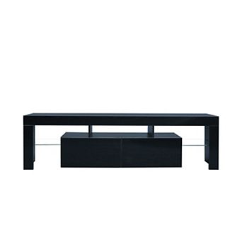Trikiousd TV Stand with LED Lights, Push-Door Media Console for up to 70" TV