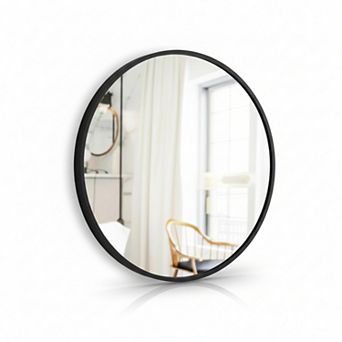 24 Inch Black Round Metal Frame Mirror Rustic Wall Mounted for Living Room Bathroom