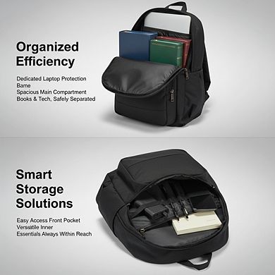 25L Water-Resistant Laptop Backpack with 15" Sleeve & Multi-Compartment Black