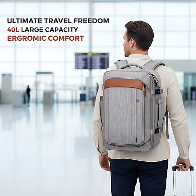 40L Expandable Carry-On Backpack with 3 Packing Cubes, Fits 17" Laptop, Grey