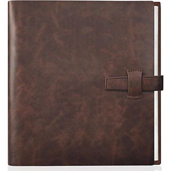 8x10 Leather Photo Album Holds 100 Photos with 20 Kraft Paper Inserts for Family & Wedding, Brown