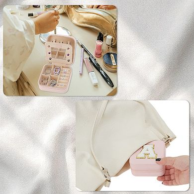 Jewelry Storage Box with Mirror for Necklace Earrings Ring Pink 1Pc