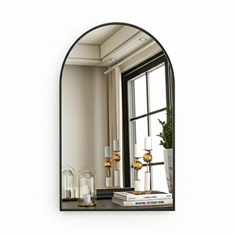 30x38 Arch Wall Mirror Black Metal Frame for Bathroom Bedroom Living Room