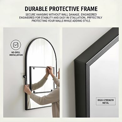 30x38 Arch Wall Mirror Black Metal Frame for Bathroom Bedroom Living Room