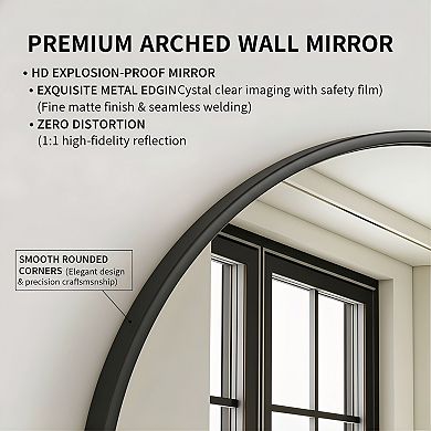 30x38 Arch Wall Mirror Black Metal Frame for Bathroom Bedroom Living Room