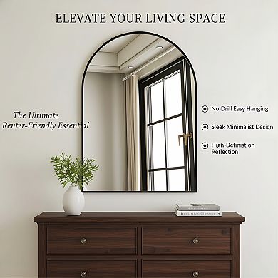 30x38 Arch Wall Mirror Black Metal Frame for Bathroom Bedroom Living Room