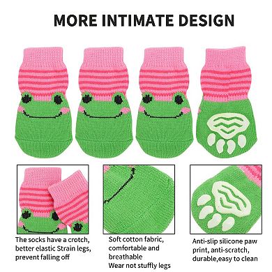 Non-Slip Frog Pattern Socks Dog Cats 4 Pcs