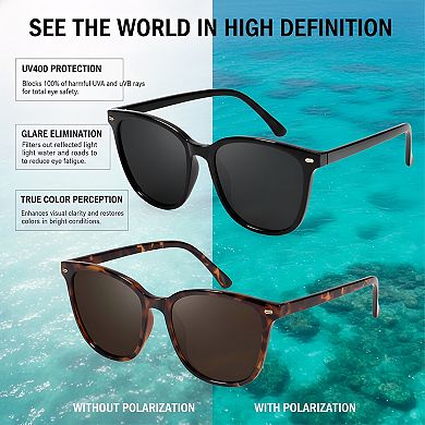 2 Pack Women's Polarized Sunglasses UV400 Protection Big Frame Fashion Shades