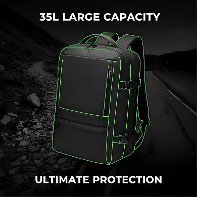 35L Expandable Flight Approved Carry On Travel Backpack for Business Black
