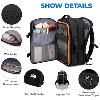 35L Suitcase Backpack Luggage Business Weekender Bag - Expandable Travel Carry On Black-35L 18''12.6''8''