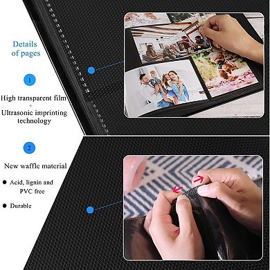 4x6 Leather Photo Album 1000 Pockets with Index Tabs for Horizontal Vertical Photos Black Pages