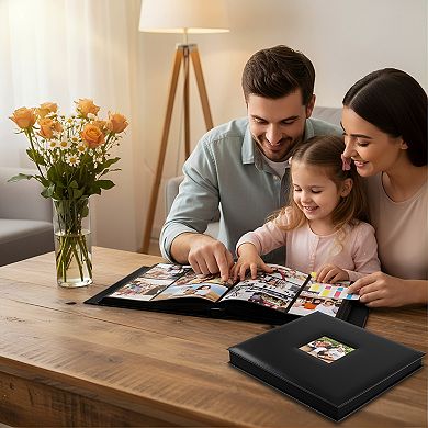 4x6 Leather Photo Album 1000 Pockets with Index Tabs for Horizontal Vertical Photos Black Pages