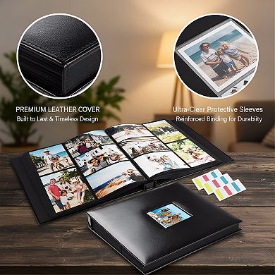 4x6 Leather Photo Album 1000 Pockets with Index Tabs for Horizontal Vertical Photos Black Pages