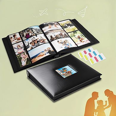 4x6 Leather Photo Album 1000 Pockets with Index Tabs for Horizontal Vertical Photos Black Pages