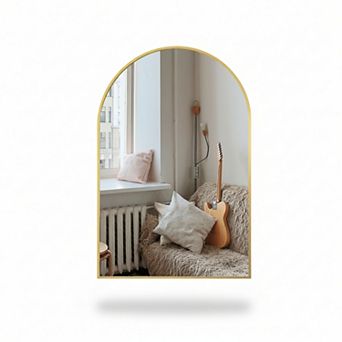 Arched Wall Mirror 24x36 Gold Metal Frame for Bathroom Bedroom Entryway