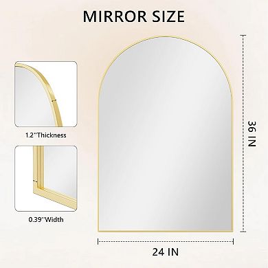 Arched Wall Mirror 24x36 Gold Metal Frame for Bathroom Bedroom Entryway
