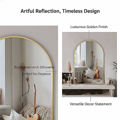 Arched Wall Mirror 24x36 Gold Metal Frame for Bathroom Bedroom Entryway