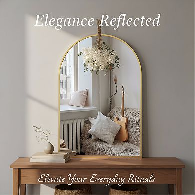 Arched Wall Mirror 24x36 Gold Metal Frame for Bathroom Bedroom Entryway