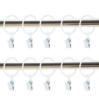 Iron Curtain Rings with Clips for Hanging Curtains 10 pc White