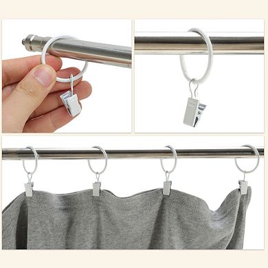 Iron Curtain Rings with Clips for Hanging Curtains 10 Pcs White