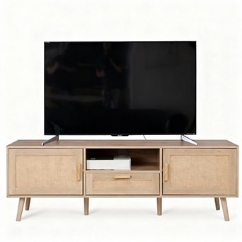 59" Rattan Decor TV Stand for 40-70" TVs with Storage