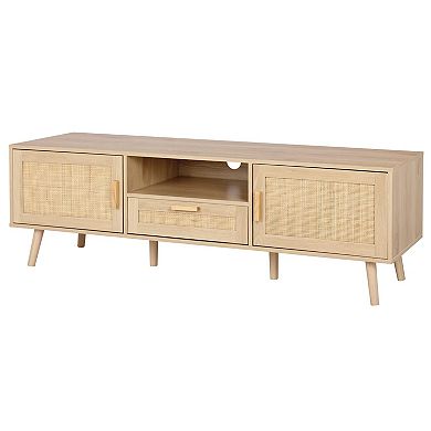 59" Rattan Decor TV Stand for 40-70" TVs with Storage