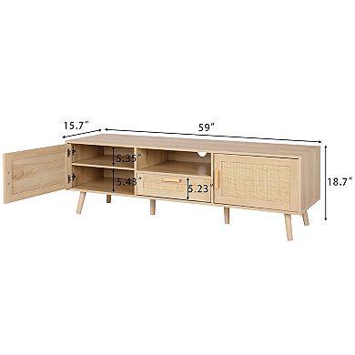 59" Rattan Decor TV Stand for 40-70" TVs with Storage