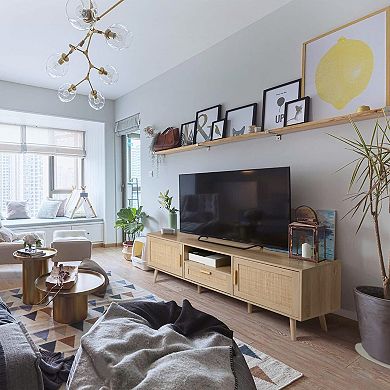 59" Rattan Decor TV Stand for 40-70" TVs with Storage