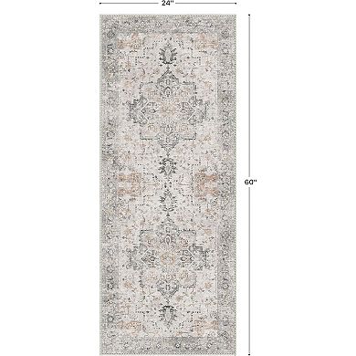 Runner Rug Non Slip Machine Washable Vintage Hallway Runner Rug, Low Pile Lightweight Rugs