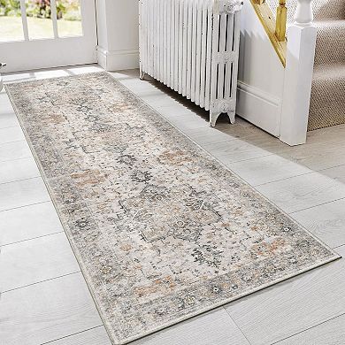 Runner Rug Non Slip Machine Washable Vintage Hallway Runner Rug, Low Pile Lightweight Rugs