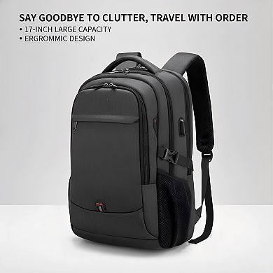 17 Inch Water Resistant Laptop Backpack with USB Port for Travel Unisex Black