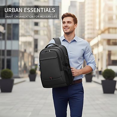 17 Inch Water Resistant Laptop Backpack with USB Port for Travel Unisex Black